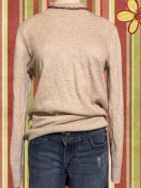 Banana Republic Cream Wool Blend Mock Crewneck Sweater